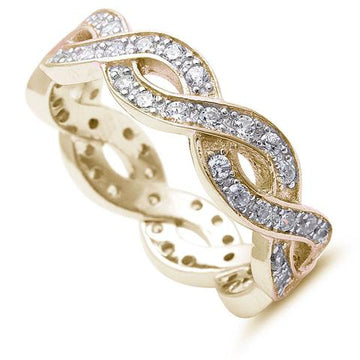 Full Eternity Rings Stackable Band Ring Round Yellow Tone, Simulated CZ 925 Sterling Silver